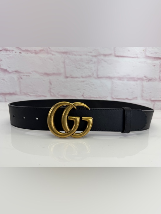 Gucci 2015 Re Edition Wide Leather Belt Gg Double Marmont Black 400593 75/30